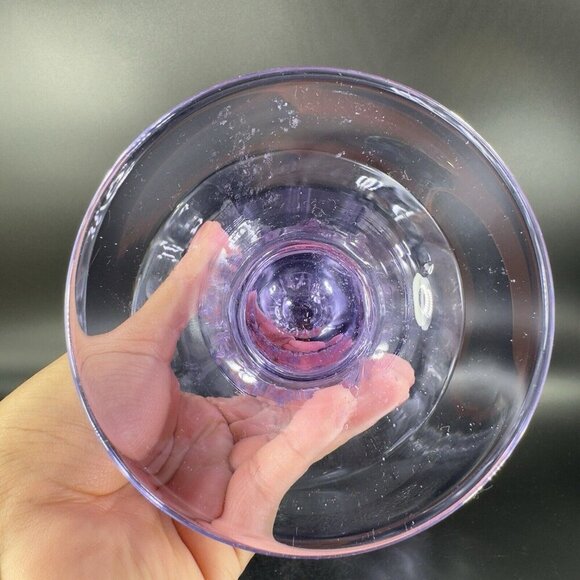 Large Hand Blown Pedestal Bright Purple Lilac Glass Bowl Footed Vase Vintage - Picture 7 of 16